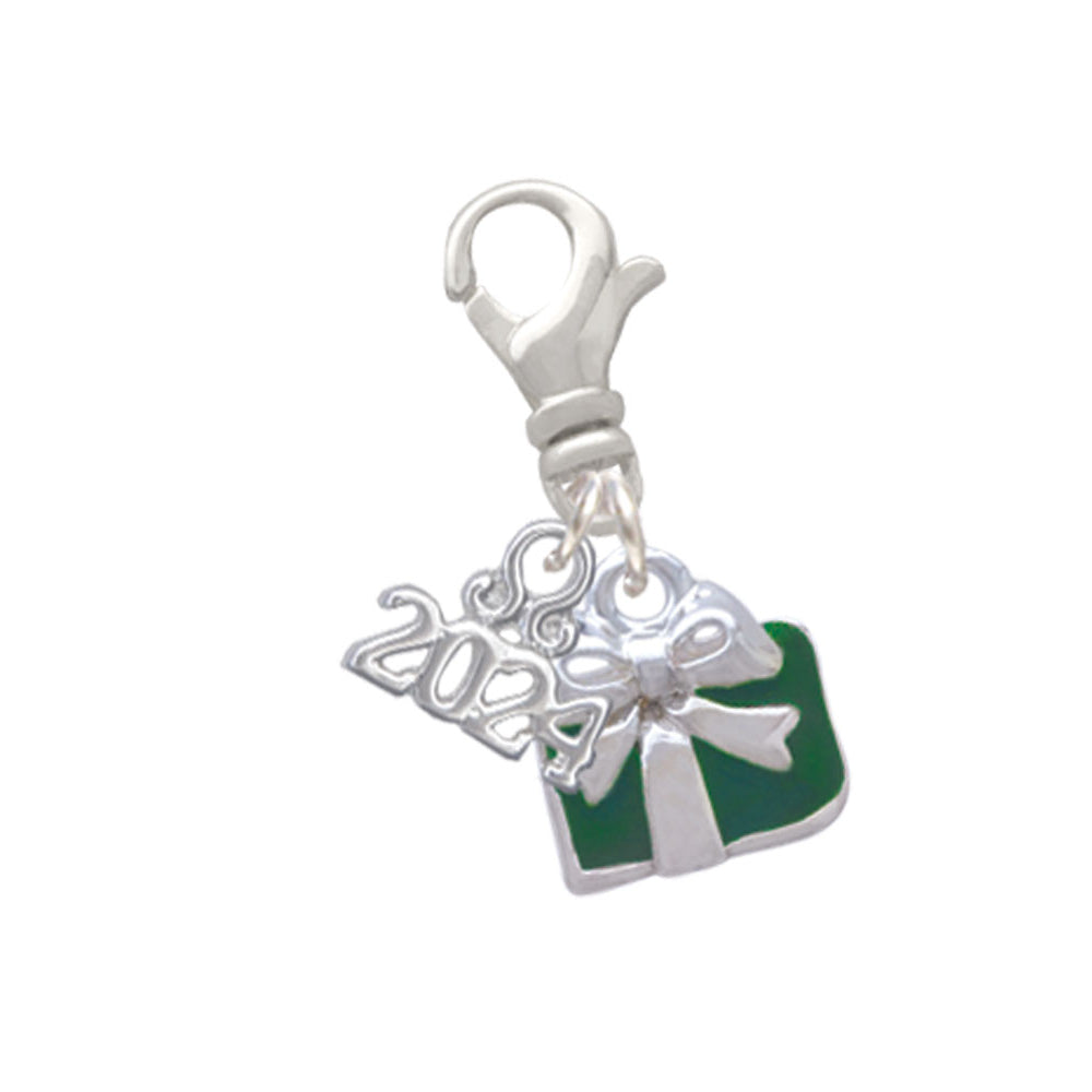 Delight Jewelry Silvertone Small Enamel Present Clip on Charm with Year 2024 Image 6