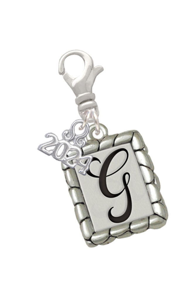 Delight Jewelry Silvertone Pebble Border Initial Clip on Charm with Year 2024 Image 7