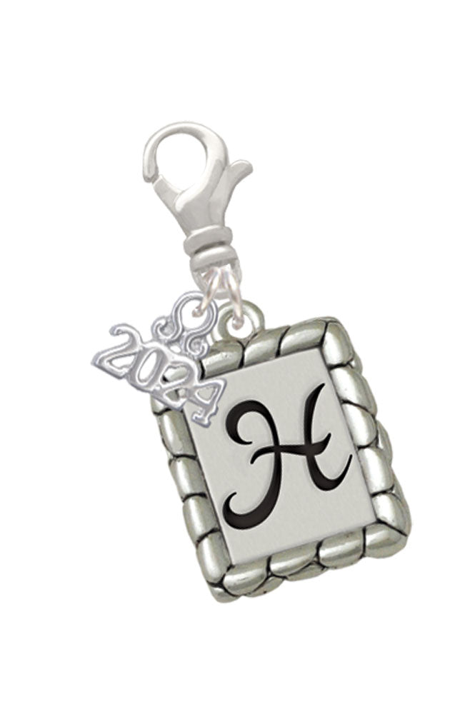Delight Jewelry Silvertone Pebble Border Initial Clip on Charm with Year 2024 Image 8