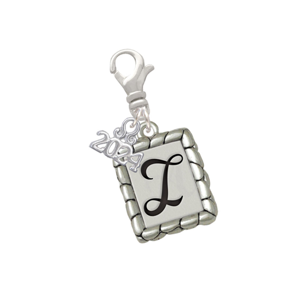 Delight Jewelry Silvertone Pebble Border Initial Clip on Charm with Year 2024 Image 9