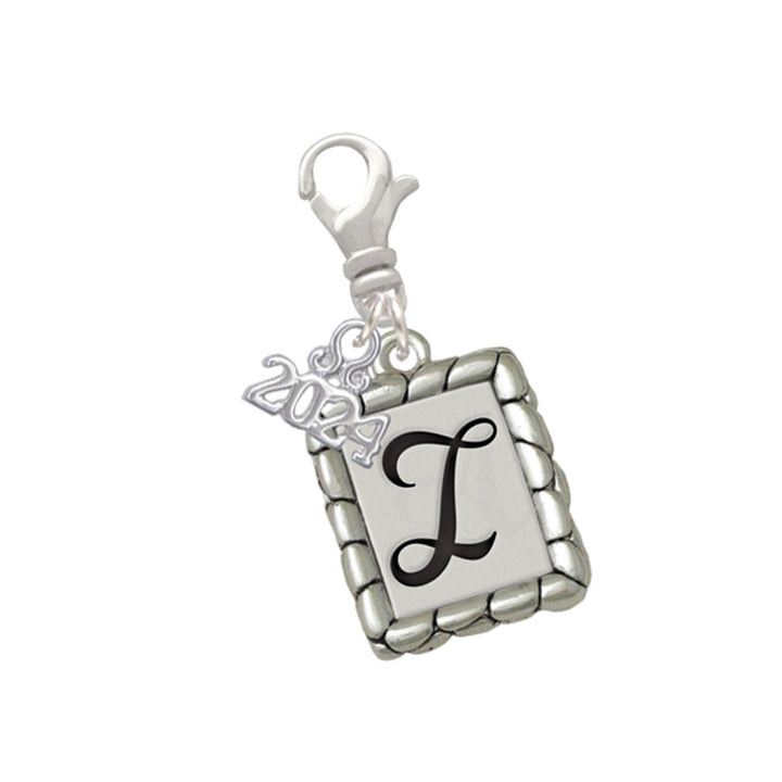 Delight Jewelry Silvertone Pebble Border Initial Clip on Charm with Year 2024 Image 9