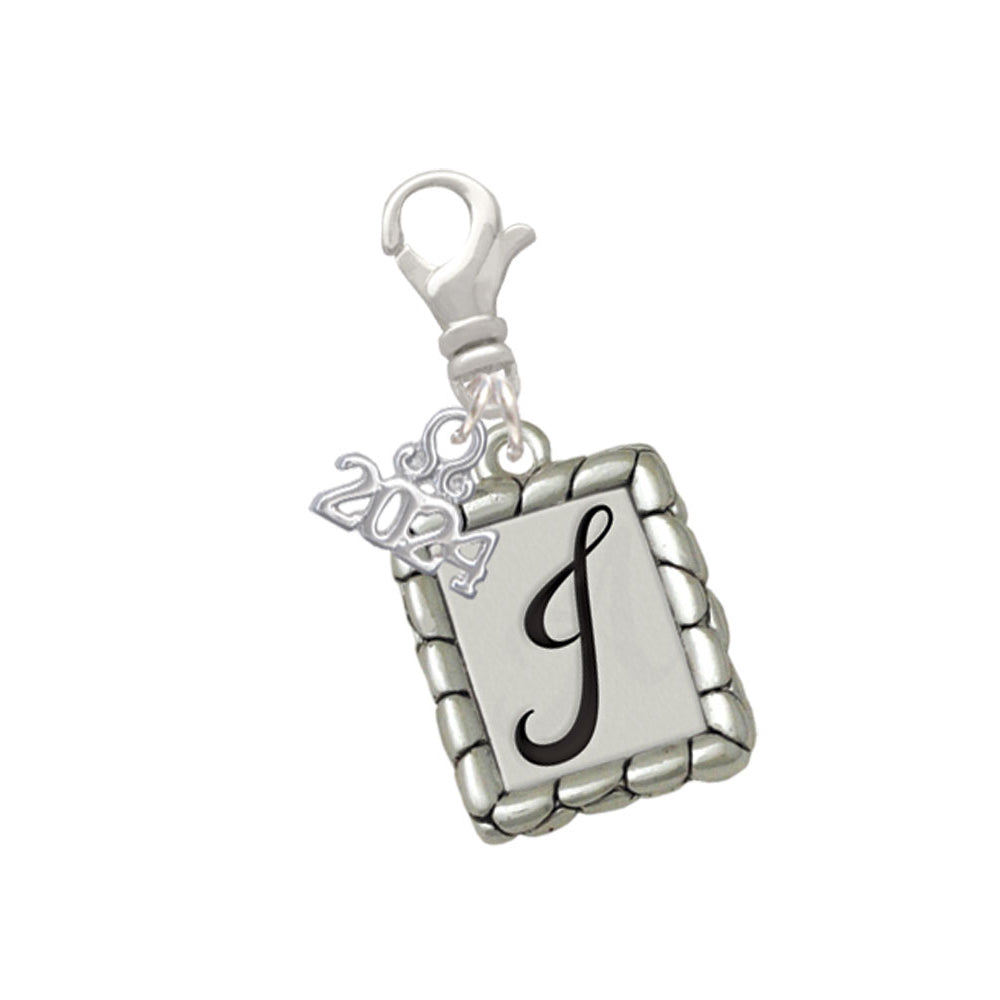 Delight Jewelry Silvertone Pebble Border Initial Clip on Charm with Year 2024 Image 10