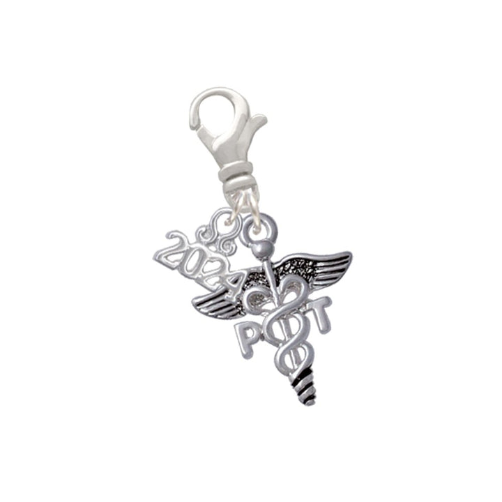 Delight Jewelry Silvertone Caduceus - Therapist Clip on Charm with Year 2024 Image 1
