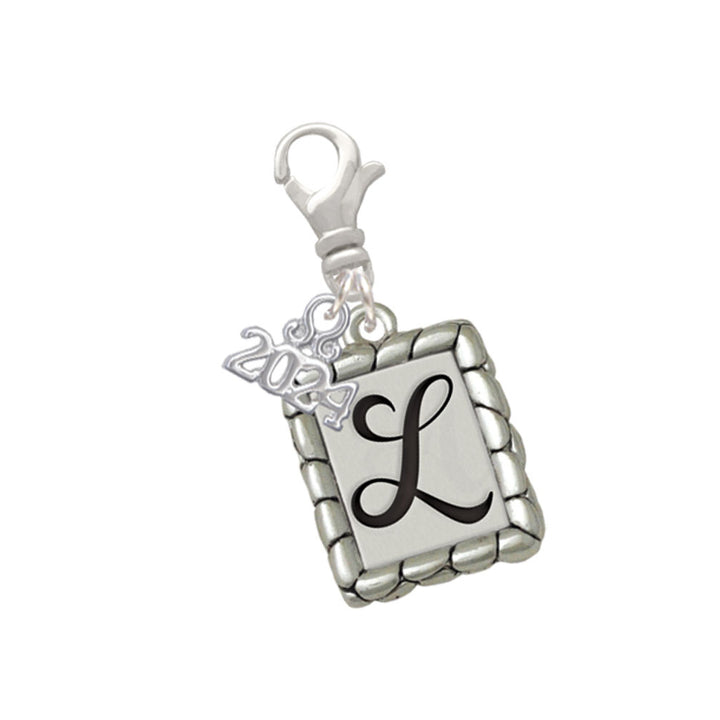 Delight Jewelry Silvertone Pebble Border Initial Clip on Charm with Year 2024 Image 12