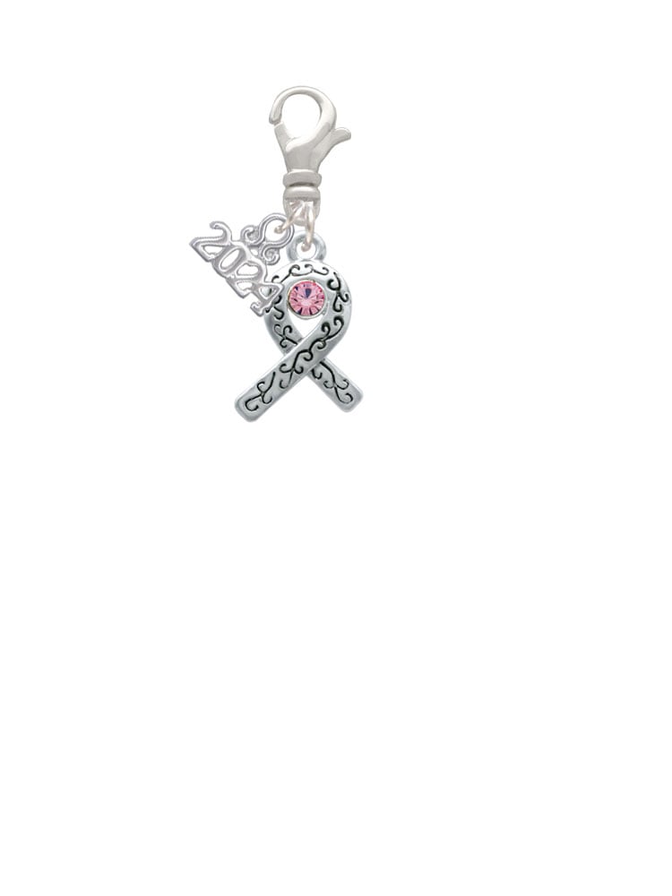 Delight Jewelry Silvertone Scroll Ribbon with Crystal Clip on Charm with Year 2024 Image 2