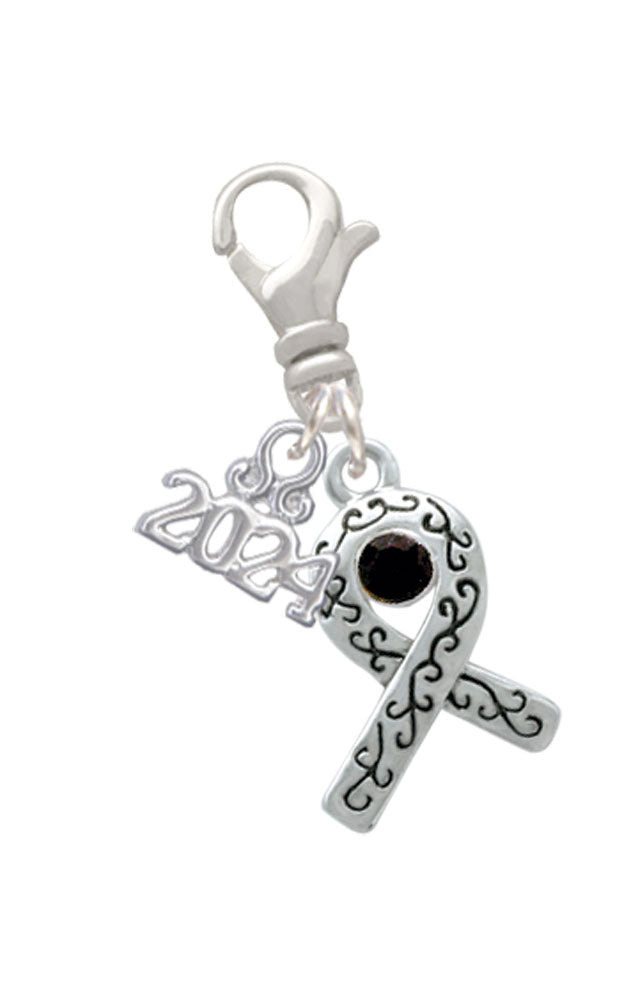 Delight Jewelry Silvertone Scroll Ribbon with Crystal Clip on Charm with Year 2024 Image 4