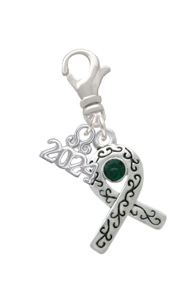 Delight Jewelry Silvertone Scroll Ribbon with Crystal Clip on Charm with Year 2024 Image 6
