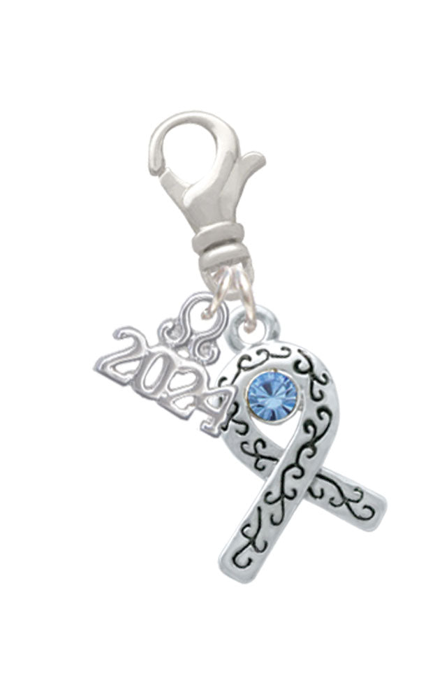 Delight Jewelry Silvertone Scroll Ribbon with Crystal Clip on Charm with Year 2024 Image 7