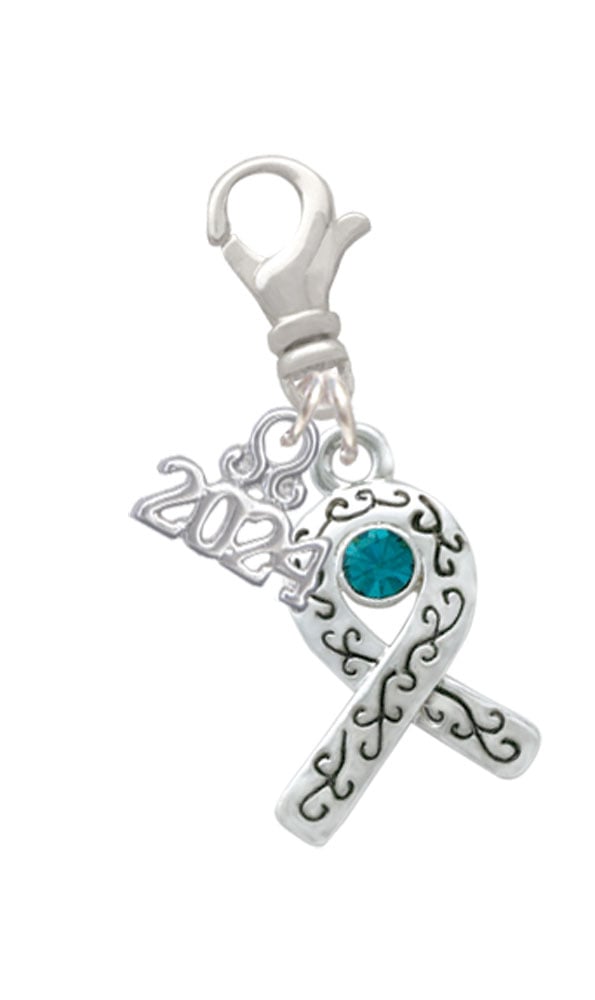 Delight Jewelry Silvertone Scroll Ribbon with Crystal Clip on Charm with Year 2024 Image 1