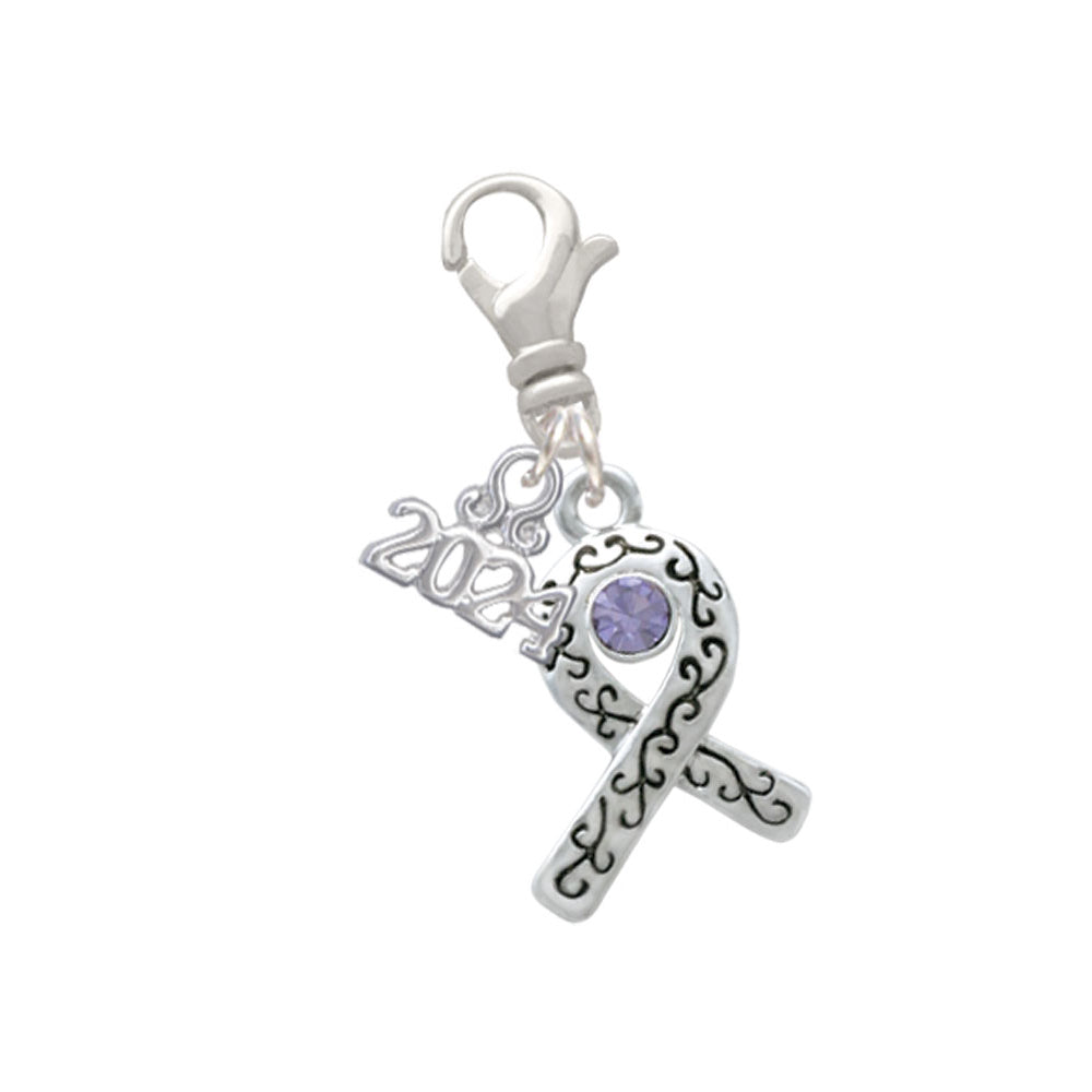 Delight Jewelry Silvertone Scroll Ribbon with Crystal Clip on Charm with Year 2024 Image 9