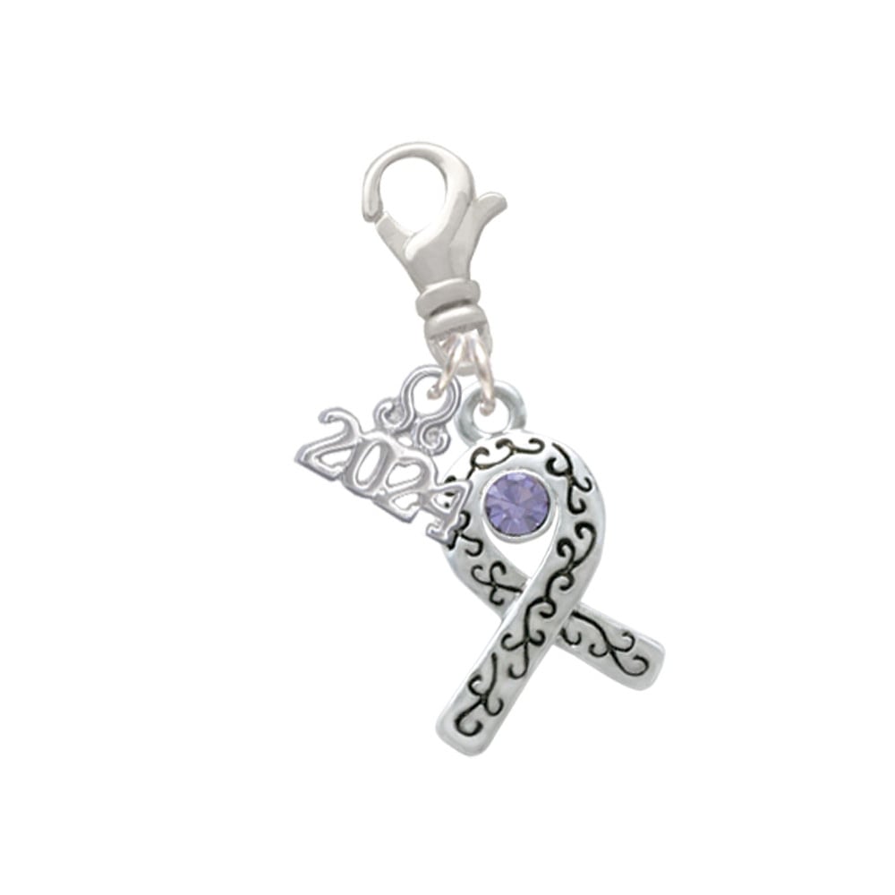 Delight Jewelry Silvertone Scroll Ribbon with Crystal Clip on Charm with Year 2024 Image 1