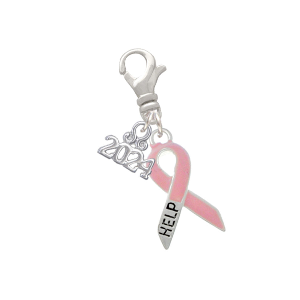 Delight Jewelry Silvertone Pink Ribbon Message Clip on Charm with Year 2024 Image 4