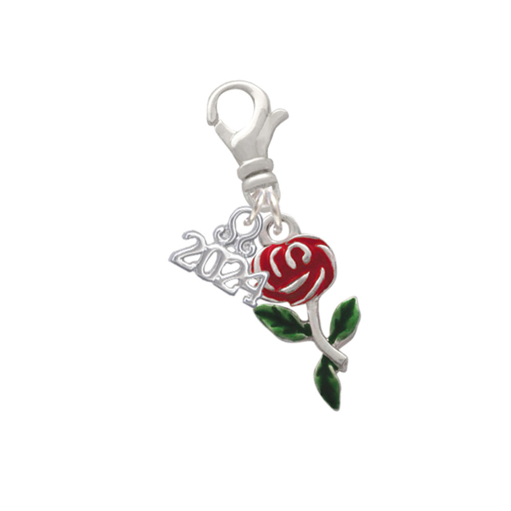 Delight Jewelry Silvertone Enamel Rose Flower Clip on Charm with Year 2024 Image 1
