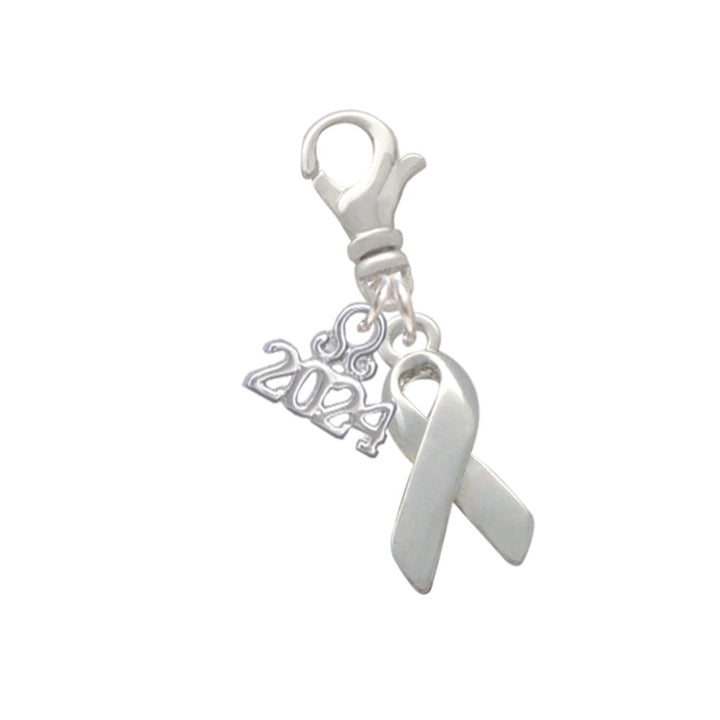 Delight Jewelry Silvertone Enamel Ribbon Clip on Charm with Year 2024 Image 4