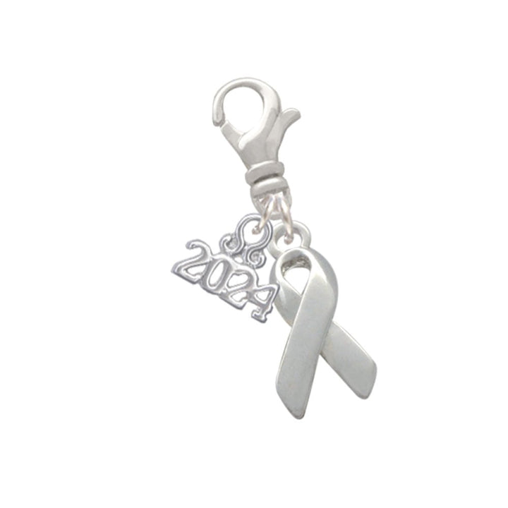 Delight Jewelry Silvertone Enamel Ribbon Clip on Charm with Year 2024 Image 1