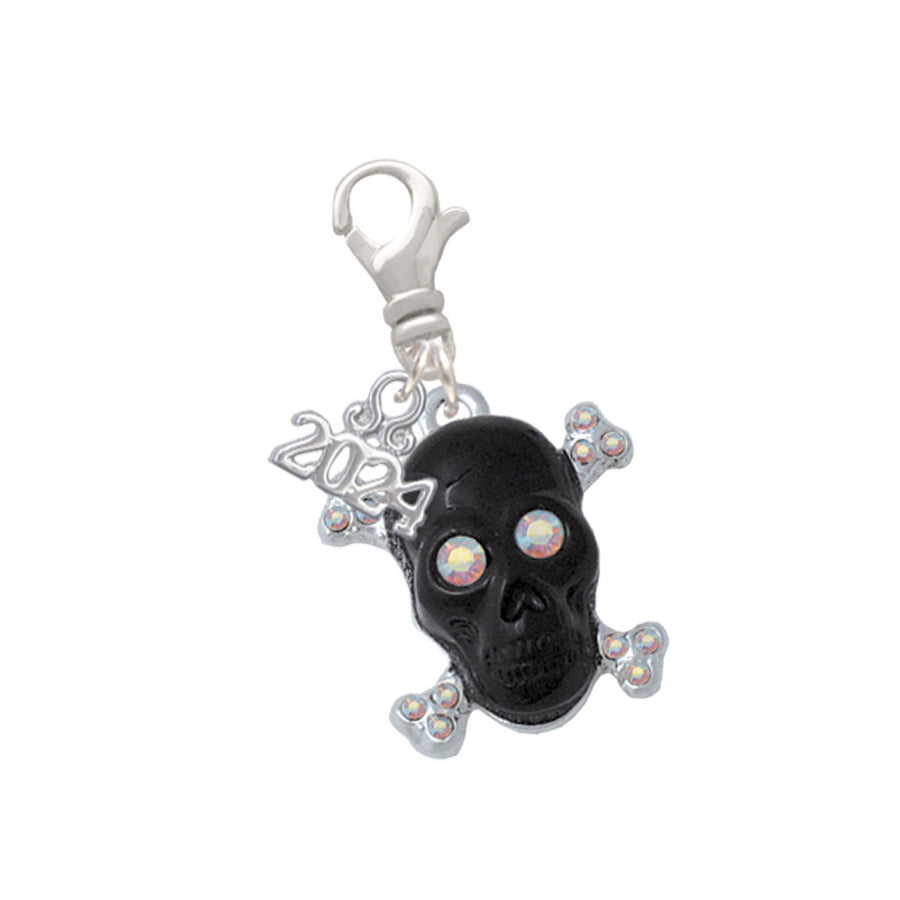 Delight Jewelry Silvertone Large Black Resin Skull with Crystals Clip on Charm with Year 2024 Image 1