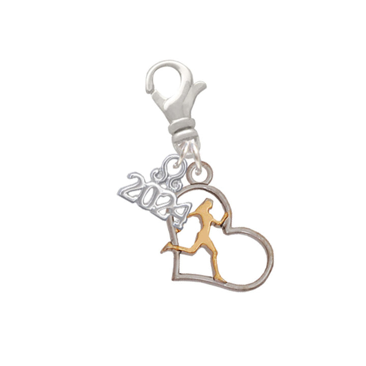 Delight Jewelry Plated Runner Silhouette in Heart Clip on Charm with Year 2024 Image 1
