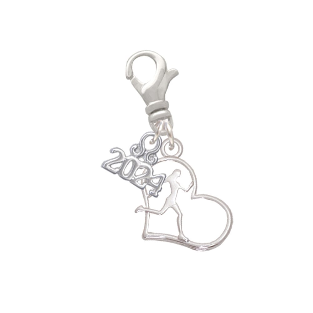 Delight Jewelry Plated Runner Silhouette in Heart Clip on Charm with Year 2024 Image 1