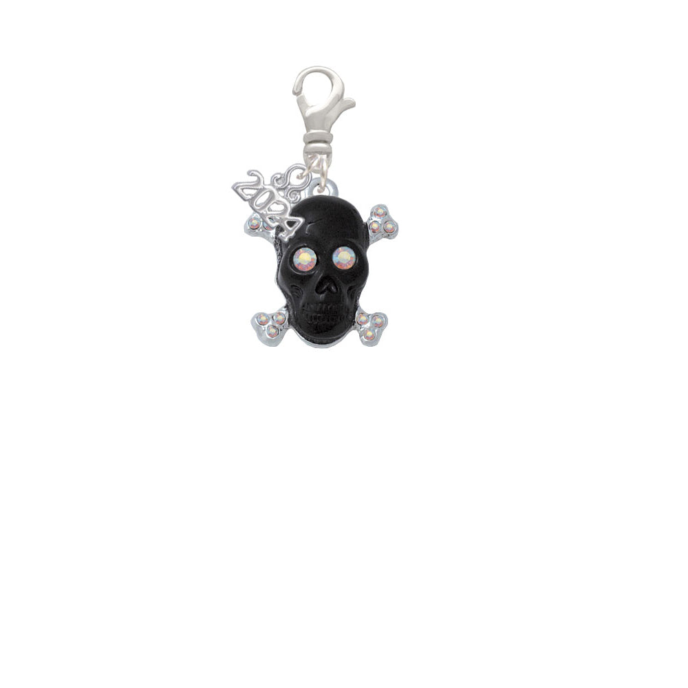 Delight Jewelry Silvertone Large Black Resin Skull with Crystals Clip on Charm with Year 2024 Image 2