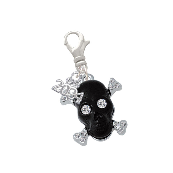 Delight Jewelry Silvertone Large Black Resin Skull with Crystals Clip on Charm with Year 2024 Image 4