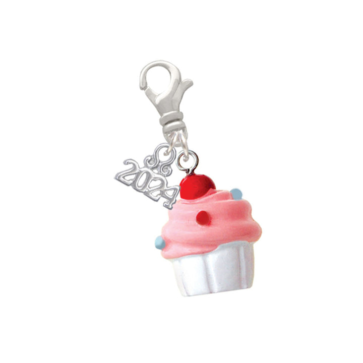 Delight Jewelry Resin Cupcake with Frosting Clip on Charm with Year 2024 Image 1