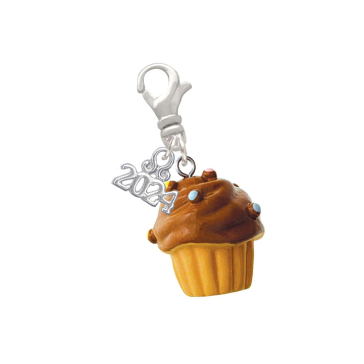 Delight Jewelry Resin Cupcake with Frosting Clip on Charm with Year 2024 Image 1