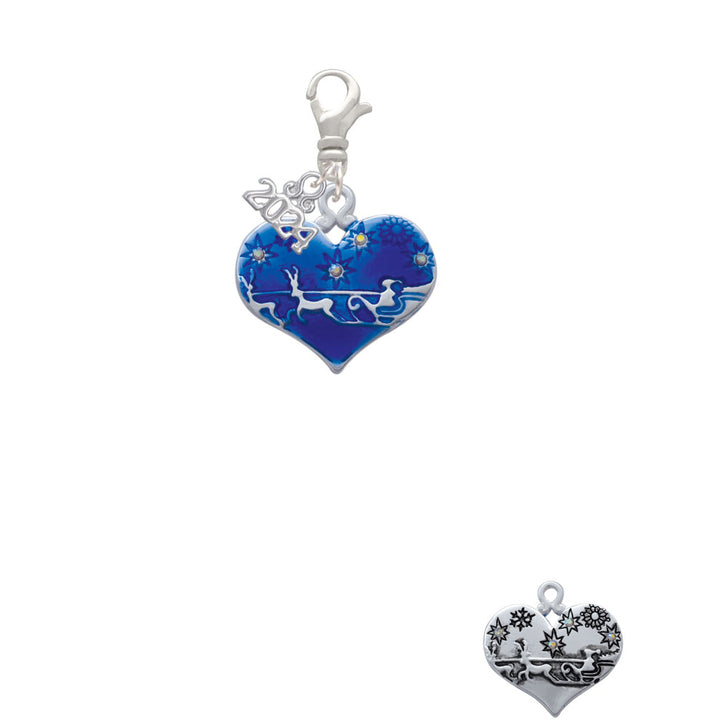 Delight Jewelry Large Flying Santa Heart with Crystals Clip on Charm with Year 2024 Image 2