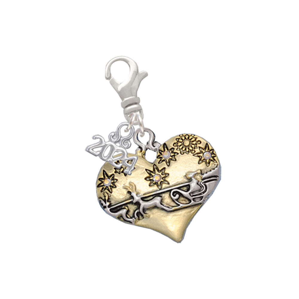 Delight Jewelry Large Flying Santa Heart with Crystals Clip on Charm with Year 2024 Image 1