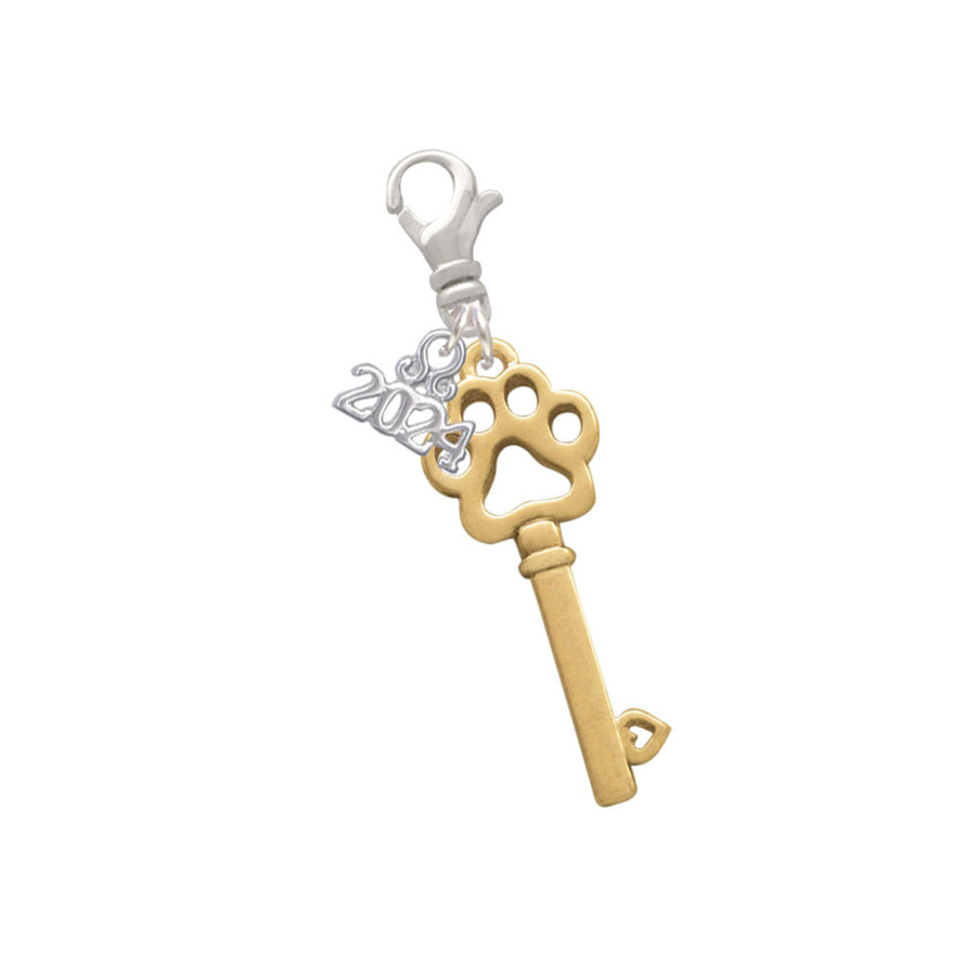 Delight Jewelry Goldtone Open Paw Key Clip on Charm with Year 2024 Image 1