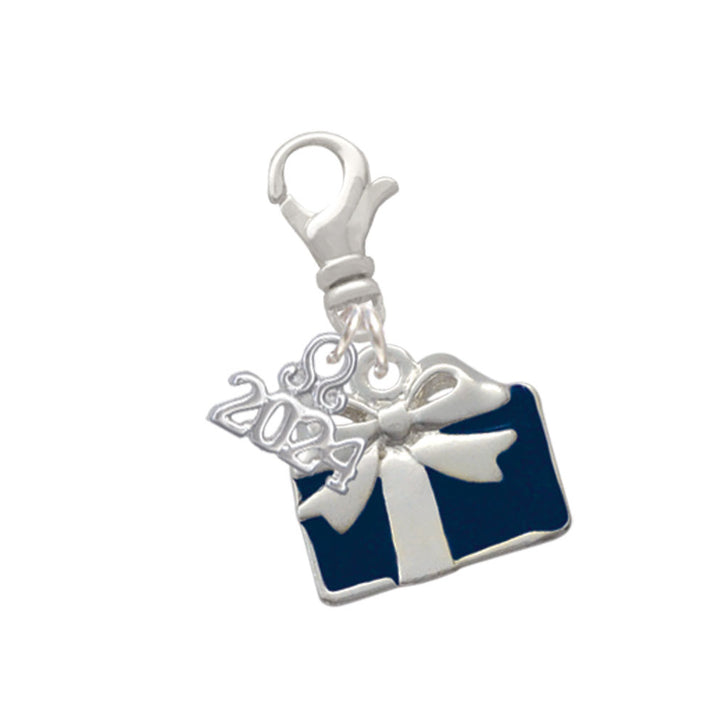 Delight Jewelry Silvertone Blue Present Clip on Charm with Year 2024 Image 1