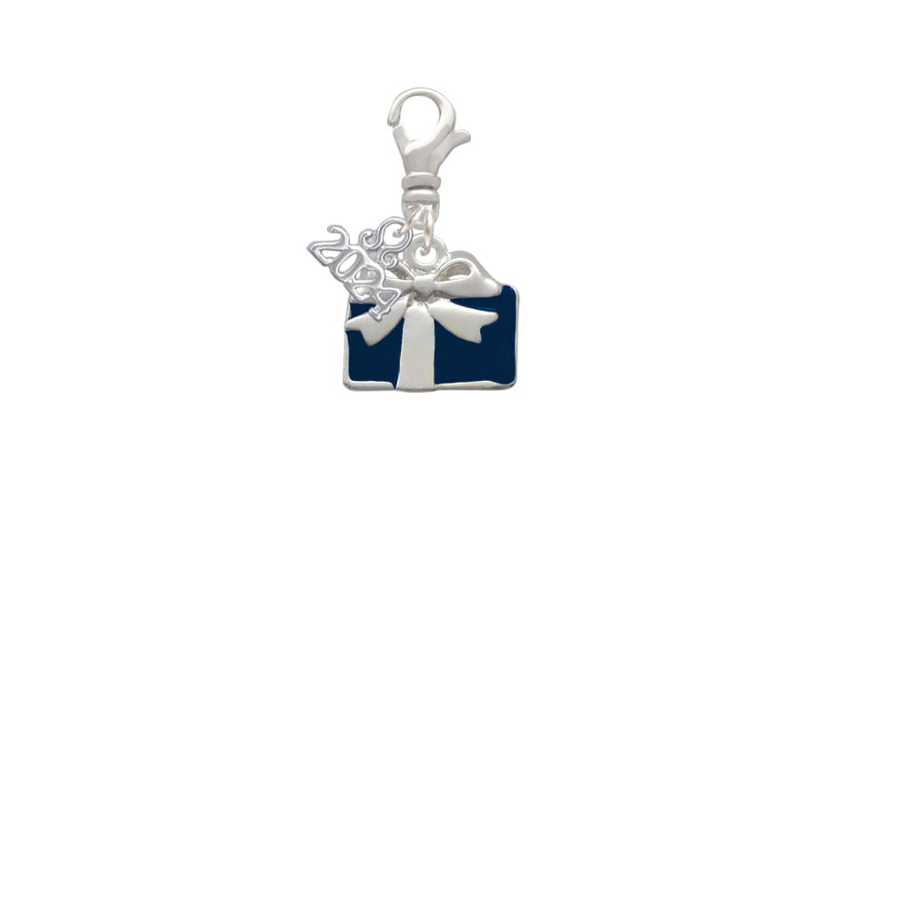 Delight Jewelry Silvertone Blue Present Clip on Charm with Year 2024 Image 2
