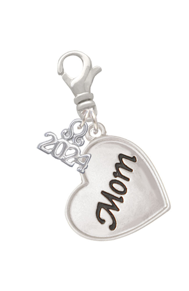 Delight Jewelry Plated Script Mom Heart Clip on Charm with Year 2024 Image 1