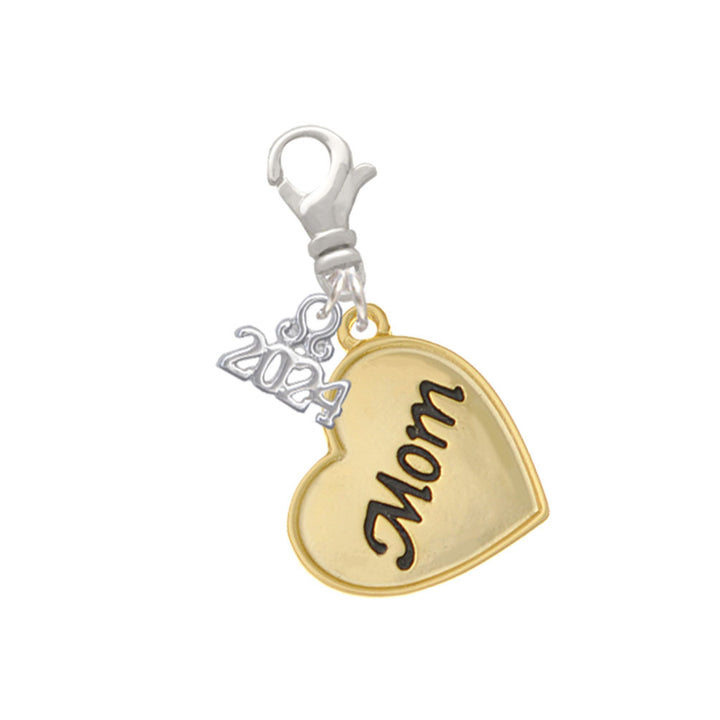 Delight Jewelry Plated Script Mom Heart Clip on Charm with Year 2024 Image 4