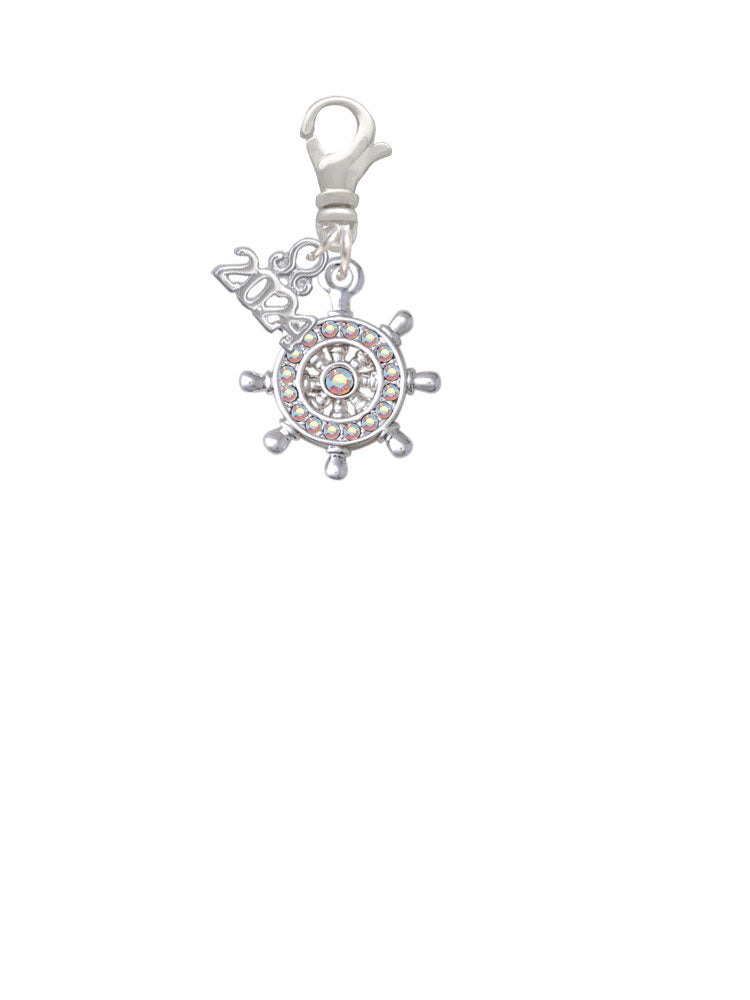 Delight Jewelry Plated Crystal Ship Wheel - Direction Clip on Charm with Year 2024 Image 2