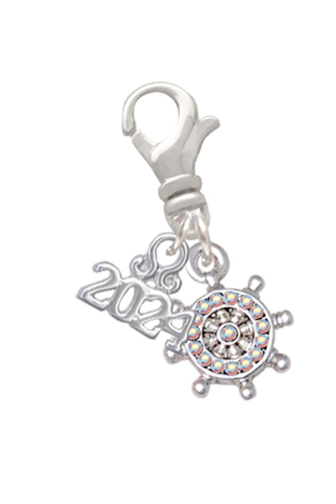Delight Jewelry Plated Mini Crystal Ship Wheel - Navigation Clip on Charm with Year 2024 Image 1