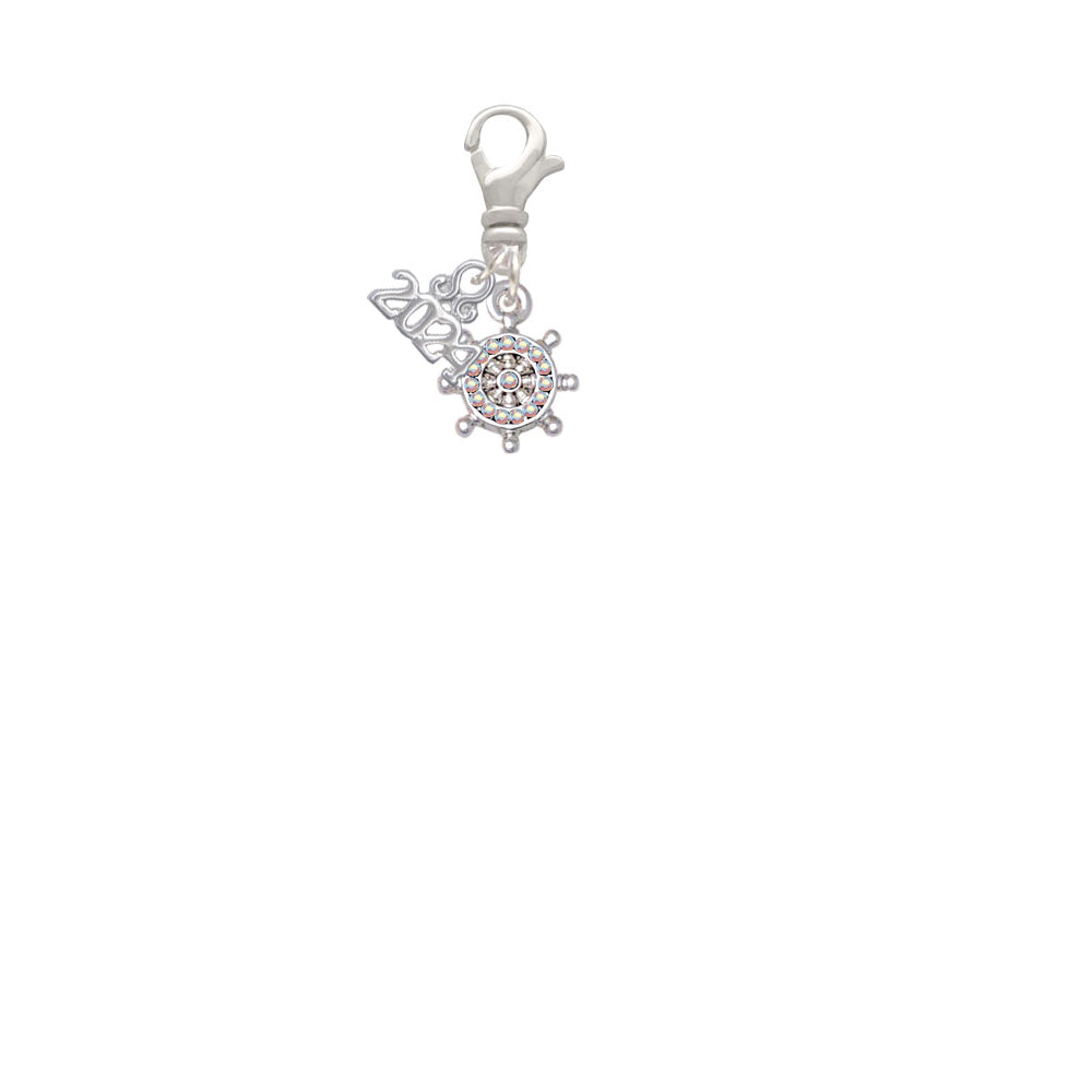Delight Jewelry Plated Mini Crystal Ship Wheel - Navigation Clip on Charm with Year 2024 Image 2