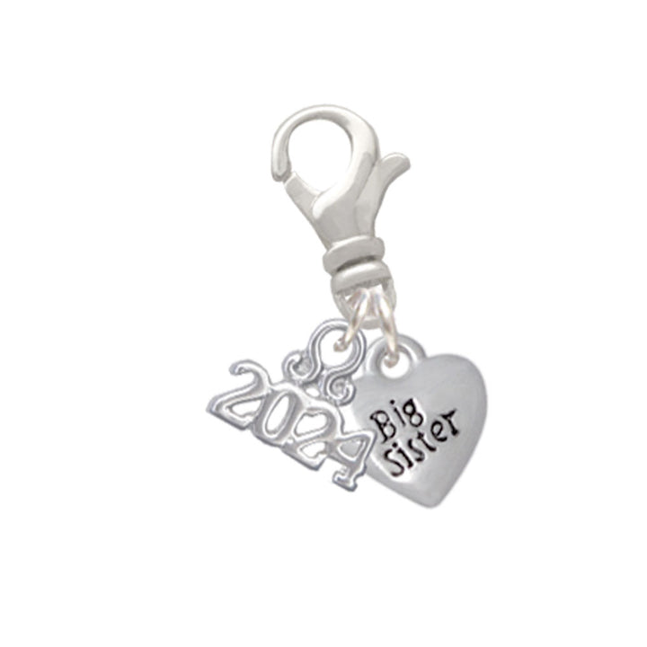Delight Jewelry Silvertone Mini Big/Little Sister Heart Clip on Charm with Year 2024 Image 1