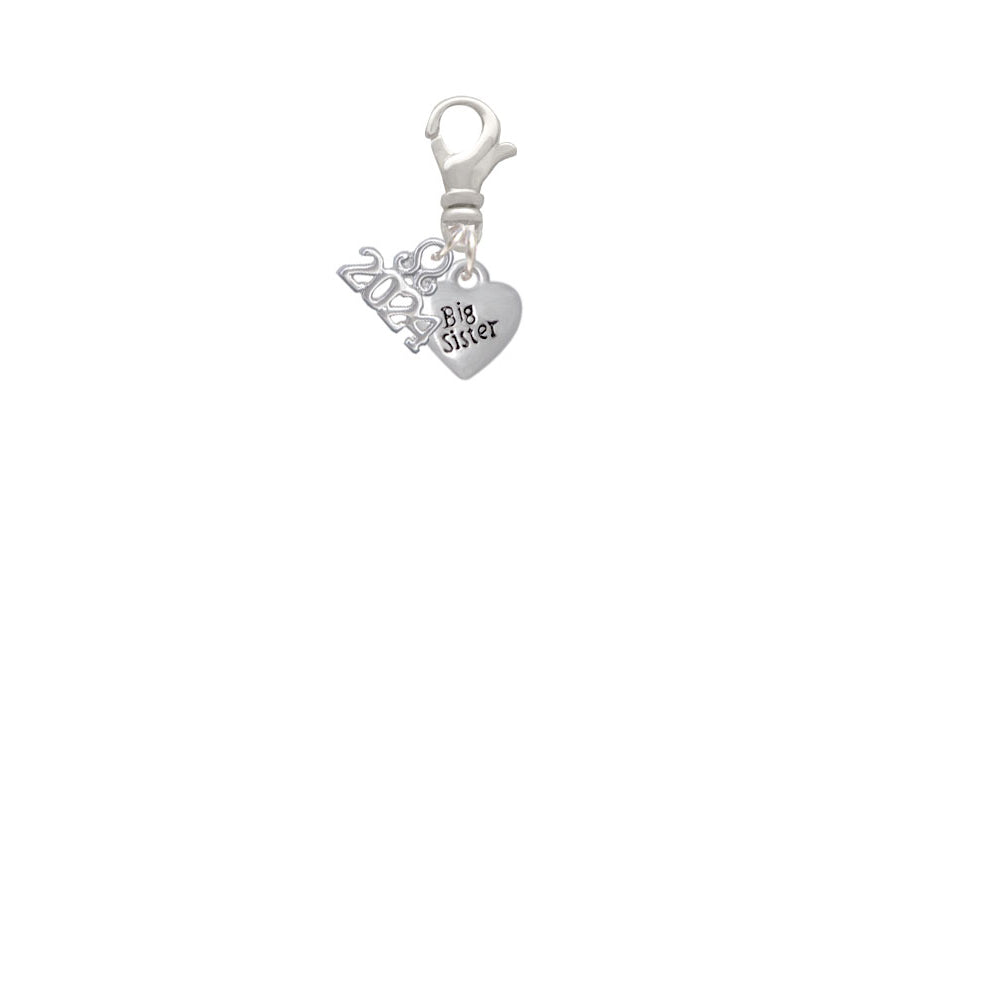 Delight Jewelry Silvertone Mini Big/Little Sister Heart Clip on Charm with Year 2024 Image 2