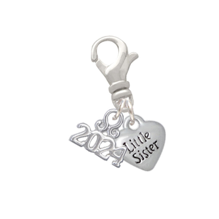 Delight Jewelry Silvertone Mini Big/Little Sister Heart Clip on Charm with Year 2024 Image 4