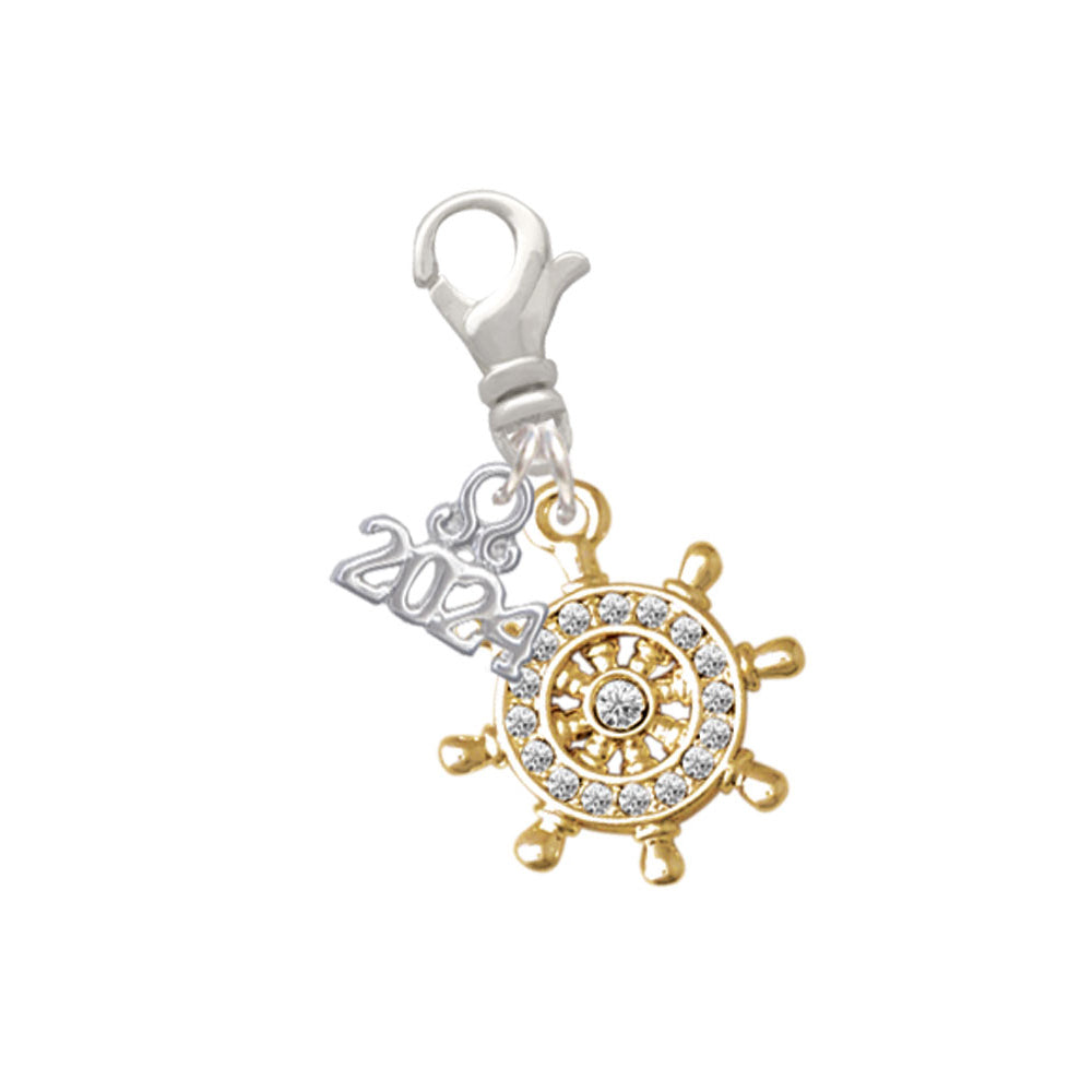 Delight Jewelry Plated Crystal Ship Wheel - Direction Clip on Charm with Year 2024 Image 4