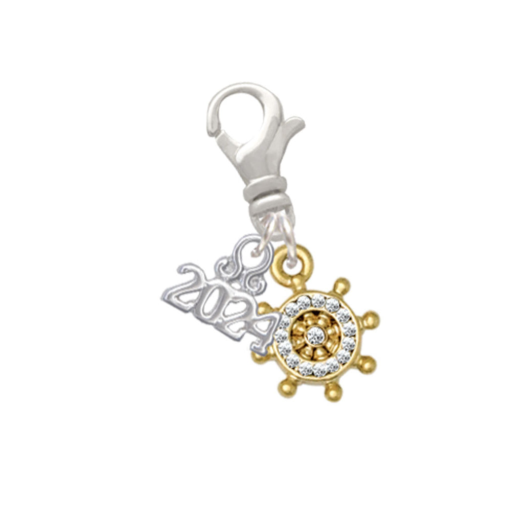 Delight Jewelry Plated Mini Crystal Ship Wheel - Navigation Clip on Charm with Year 2024 Image 1