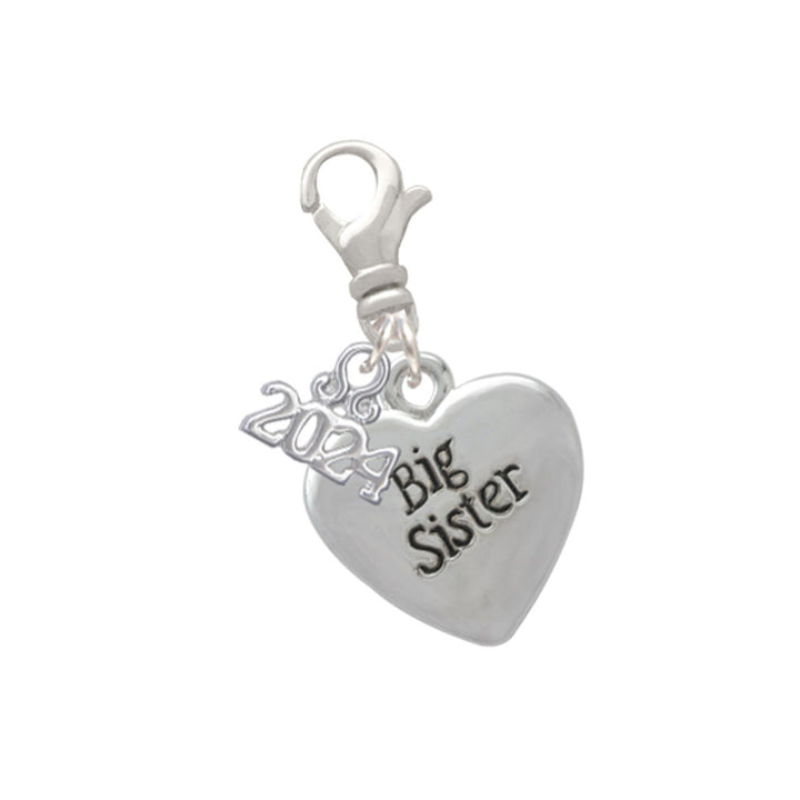 Delight Jewelry Silvertone Large Big/Little Sister Heart Clip on Charm with Year 2024 Image 1