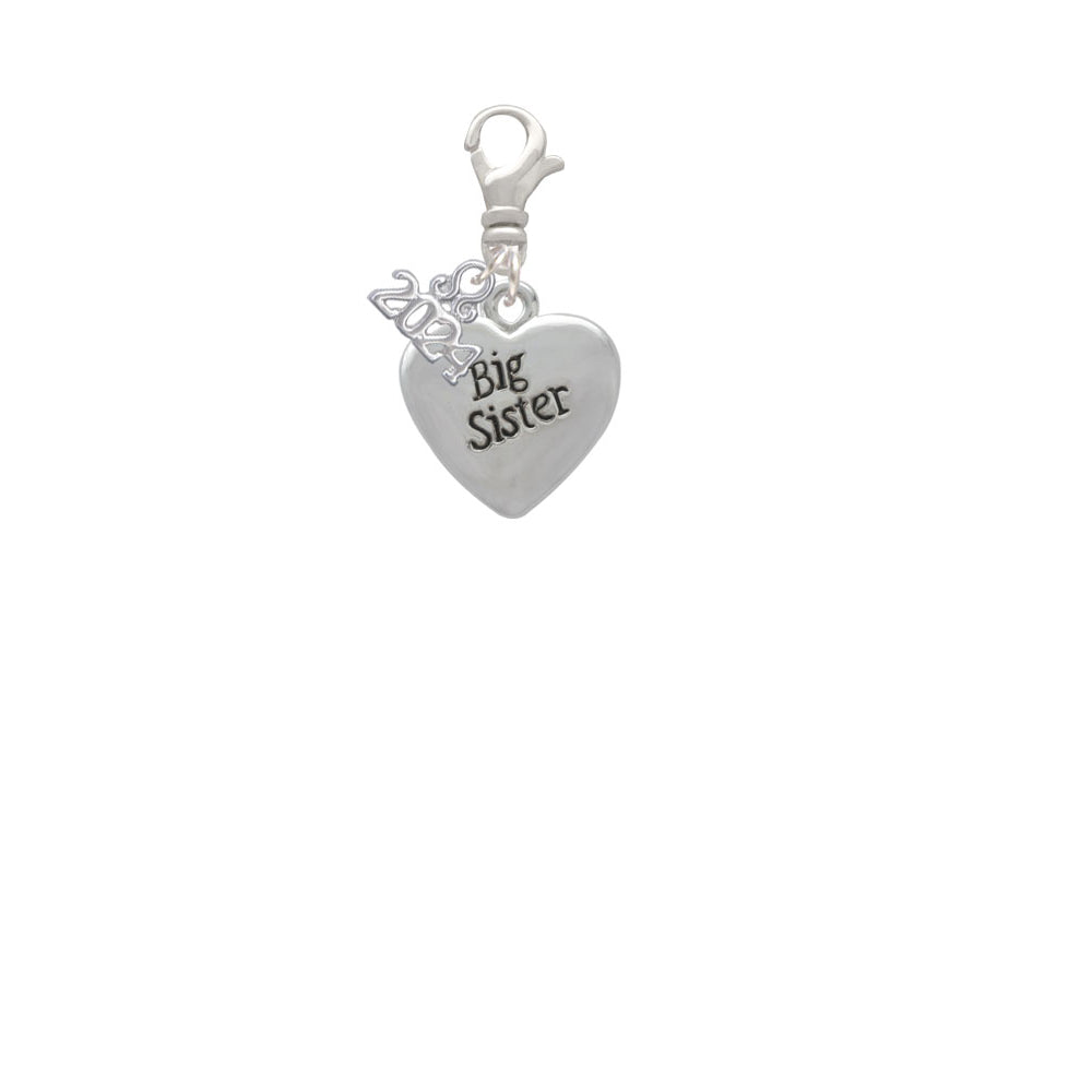 Delight Jewelry Silvertone Large Big/Little Sister Heart Clip on Charm with Year 2024 Image 2
