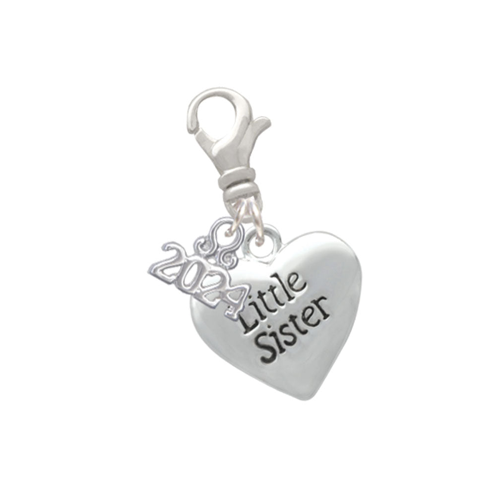 Delight Jewelry Silvertone Large Big/Little Sister Heart Clip on Charm with Year 2024 Image 4