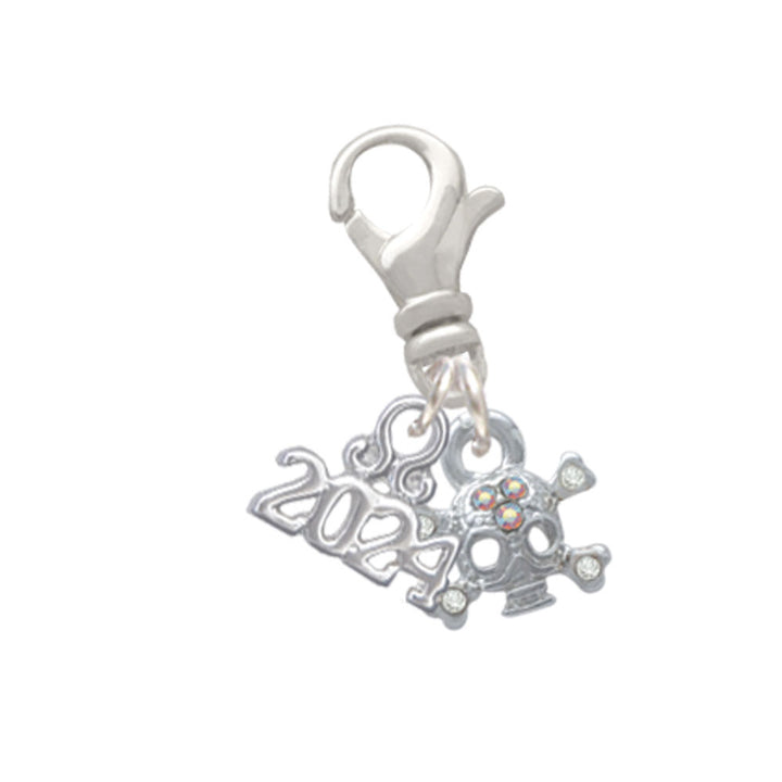 Delight Jewelry Plated Mini Skull and Bones with 3 AB Crystals Clip on Charm with Year 2024 Image 1