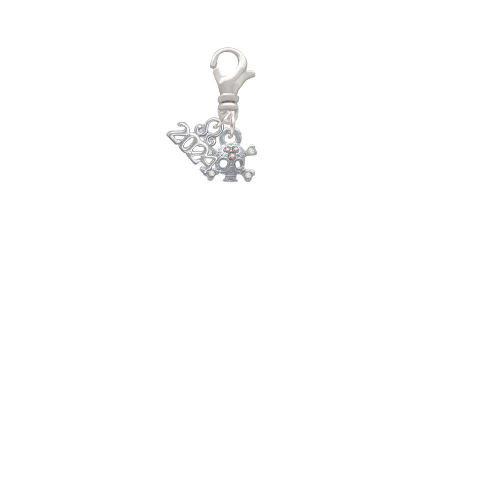 Delight Jewelry Plated Mini Skull and Bones with 3 AB Crystals Clip on Charm with Year 2024 Image 2