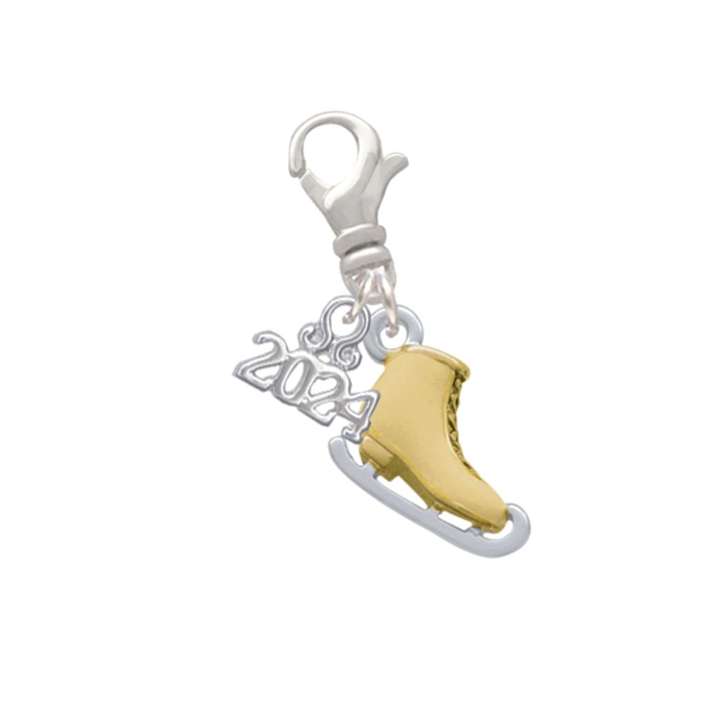 Delight Jewelry Plated 3-D Ice Skate Clip on Charm with Year 2024 Image 1