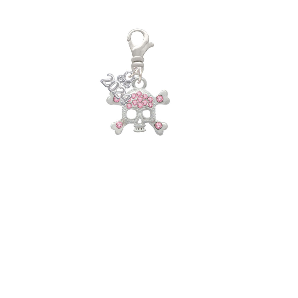 Delight Jewelry Silvertone Skull and Crossbones with Crystals Clip on Charm with Year 2024 Image 2