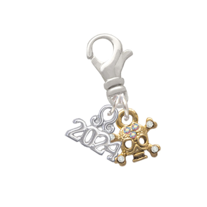 Delight Jewelry Plated Mini Skull and Bones with 3 AB Crystals Clip on Charm with Year 2024 Image 4