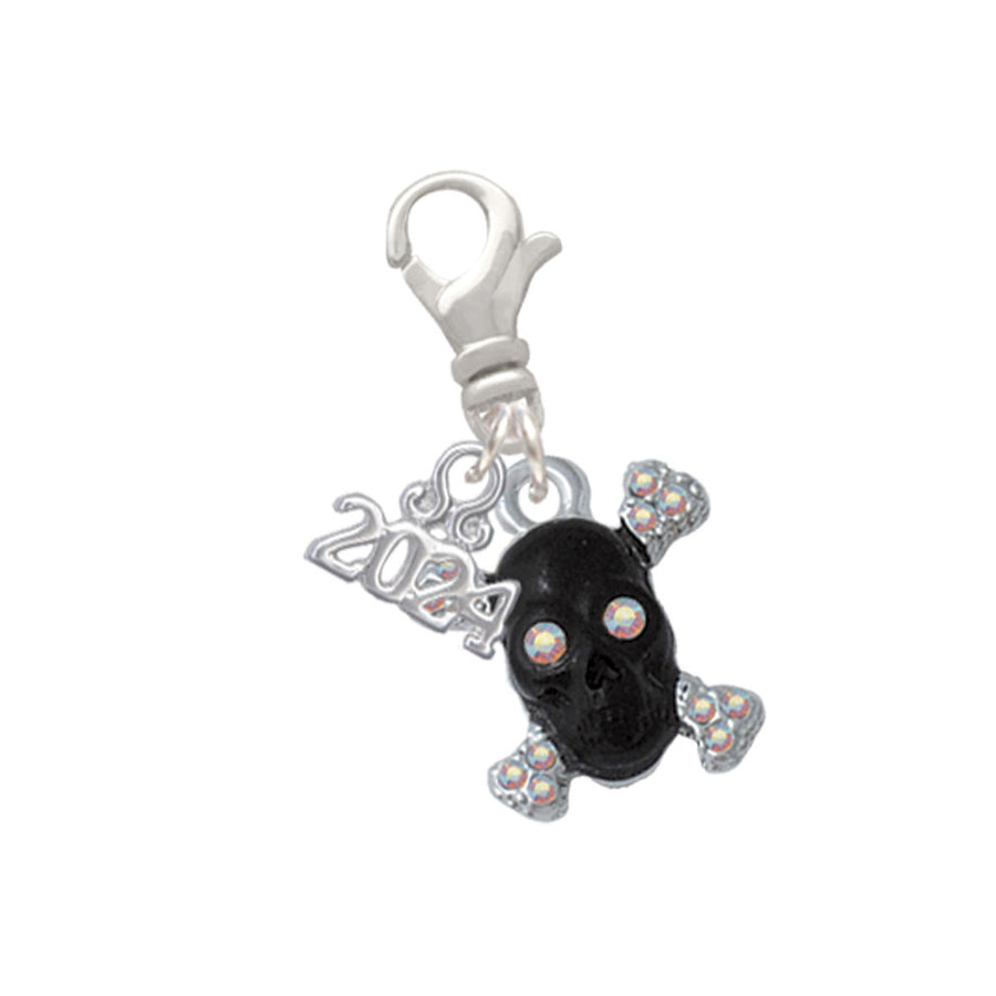 Delight Jewelry Silvertone Small Black Resin Skull with Crystals Clip on Charm with Year 2024 Image 1